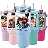 Elemtansy Ships Next Day Custom 40oz Tumbler with Picture&Name, Personalized Tumbler with Handle, Valentines Day Gifts for Him/Her, Girlfriend Boyfriend Gift for Birthday