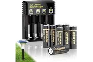 14430 3.2 Volt Rechargeable Solar Battery with Charger, JESSPOW Rechargeable LiFePo4 Batteries [ 450mAh 3.2V 8Pack ] for Outdoor Garden Light, Solar Panel Light, Shaver, Flashlight (NOT AA Battery)