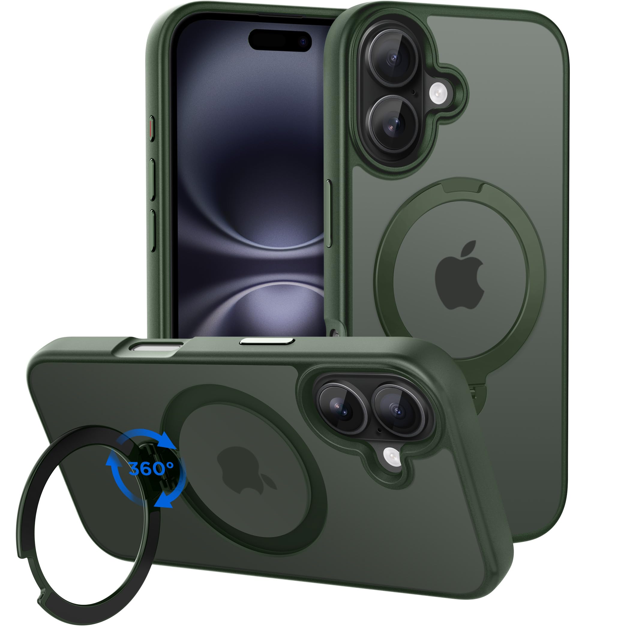 Photo 1 of CACOE Magnetic Case for iPhone 16 6.1 inch with 360 Rotatable Ring Stand, Compatible with MagSafe Car Phone Mount, Cases Cover Phone Holder for Desk Meeting/Videos?Dark Green?