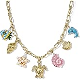 KissYan Charm Necklace for Women, 14K Gold Plated Heart Starfish Sun Pendant Fashion Link Chain Boho Summer Beach Jewelry Gifts