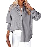 Dokotoo Womens V Neck Striped Button Down Shirts Long Sleeve Tunic Tops