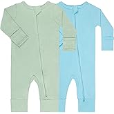 GUISBY Cotton Sleepers Footless Pajamas with Zipper and Mittens Long Sleeve Rompers for Baby
