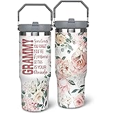ysnifeiw 30oz Grandma Tumbler with Handle and Straw, Stainless Steel Insulated Nana Cup with Top Handle and Lid, Grandma Coofee Mug Christmas Birthday Gifts for Grammy/Gigi/Mimi