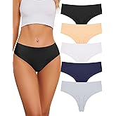 voenxe Seamless Women Underwear Thongs,High Waisted No Show Ladies Panties,Breathable Comfy Active Hi Rise Cut Undies,5-Pack
