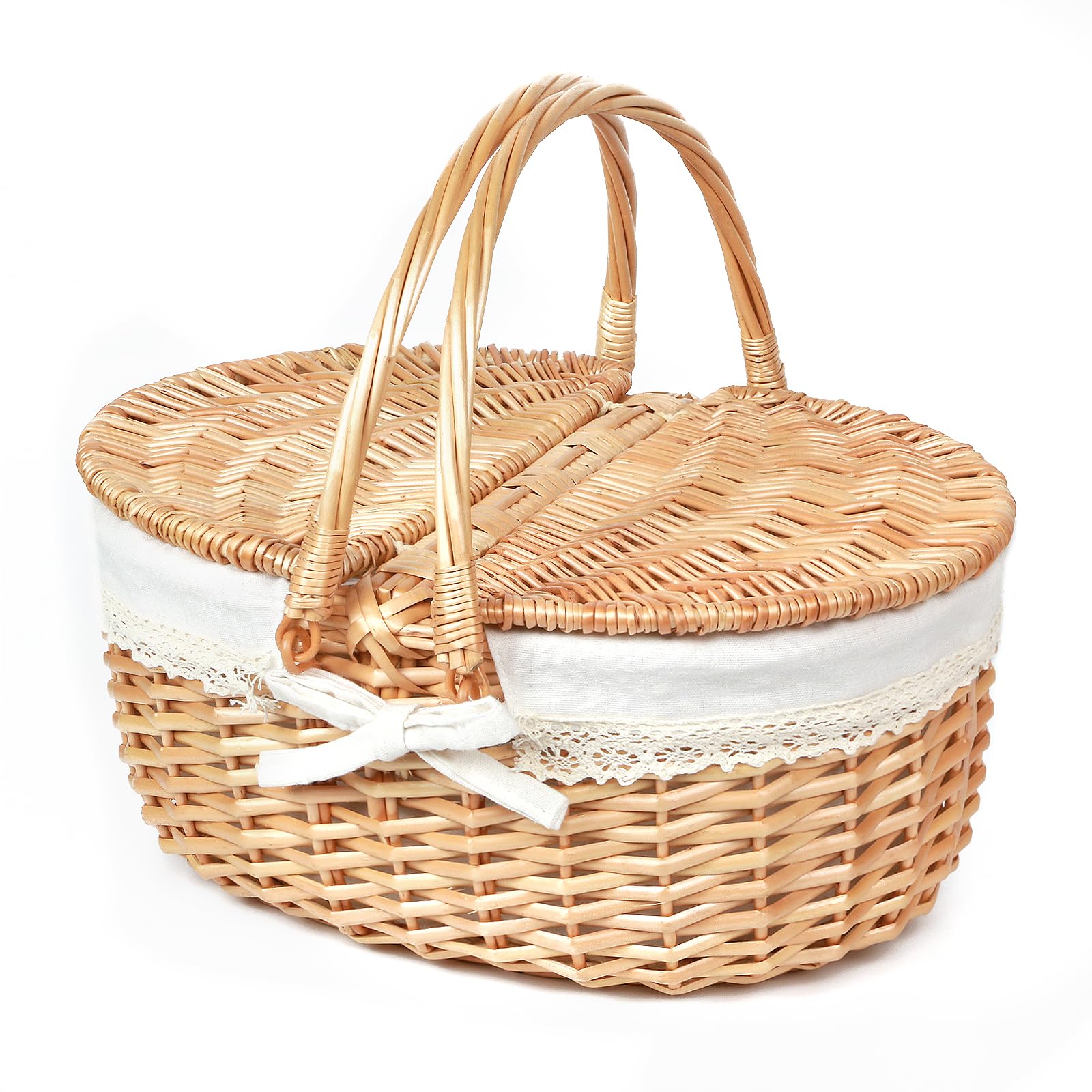 Photo 1 of Hap Tim Wicker Picnic Basket for 2 with Lid - Unique Gifts Ideas for Couple, Engagement, Wedding, Bridal Shower, Family, Christmas - White Elephant Gifts for Adults(Y2408B-1)