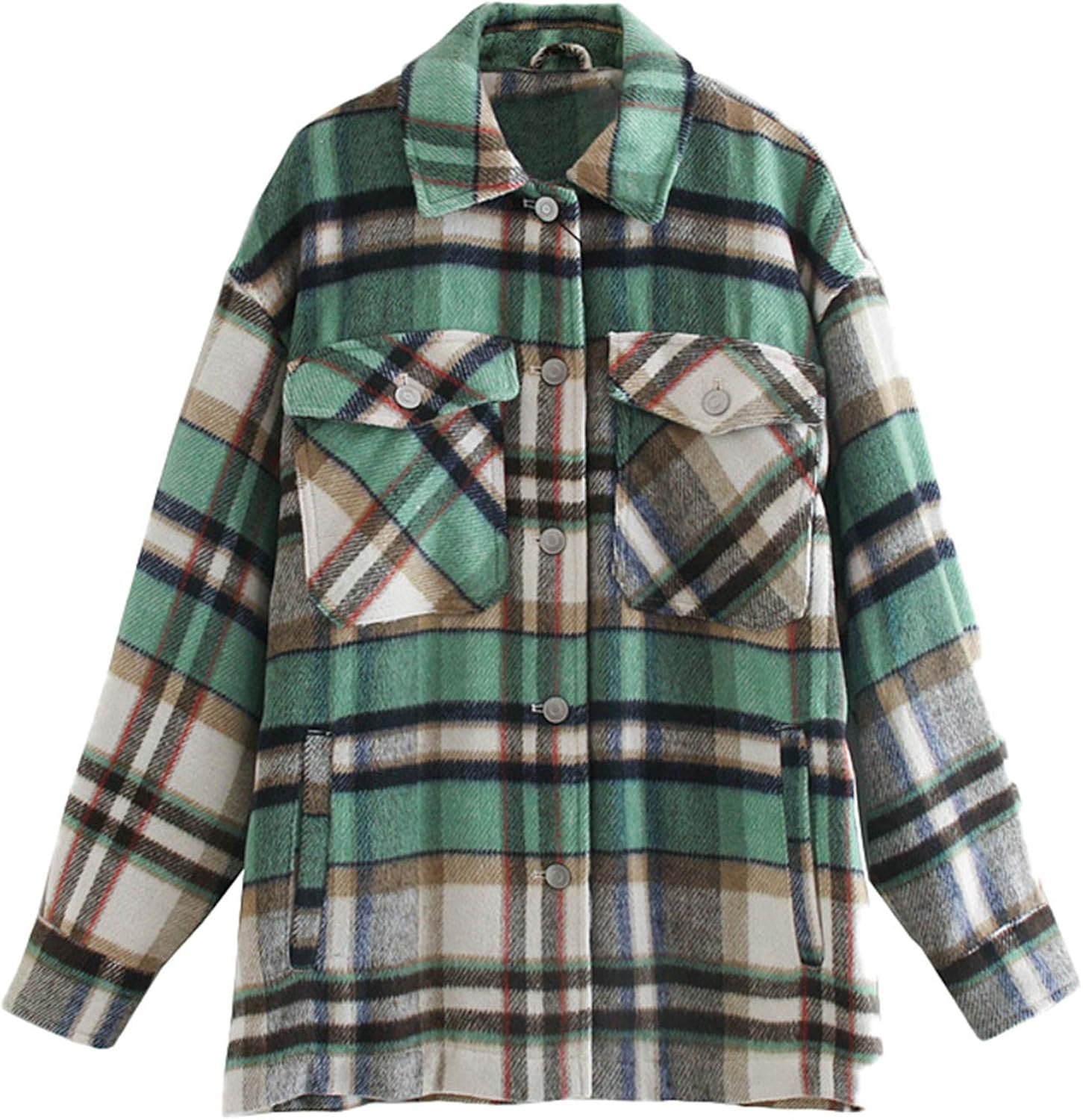 Itotrmry Womens Green Plaid Jacket Coat Pocket Casual Warm Overcoats