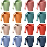 Dandat 16 Pcs Wheat Straw Cup with Handle Colorful Wheat Straw Mug Stackable Plastic Coffee Cups 12oz Unbreakable Reusable Plastic Coffee Mug Dishwasher Safe for Milk Tea,4.3x3 Inch (Light Color)