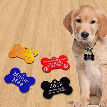 Pawzone Bone Shaped Name Tags for Dogs (Red)