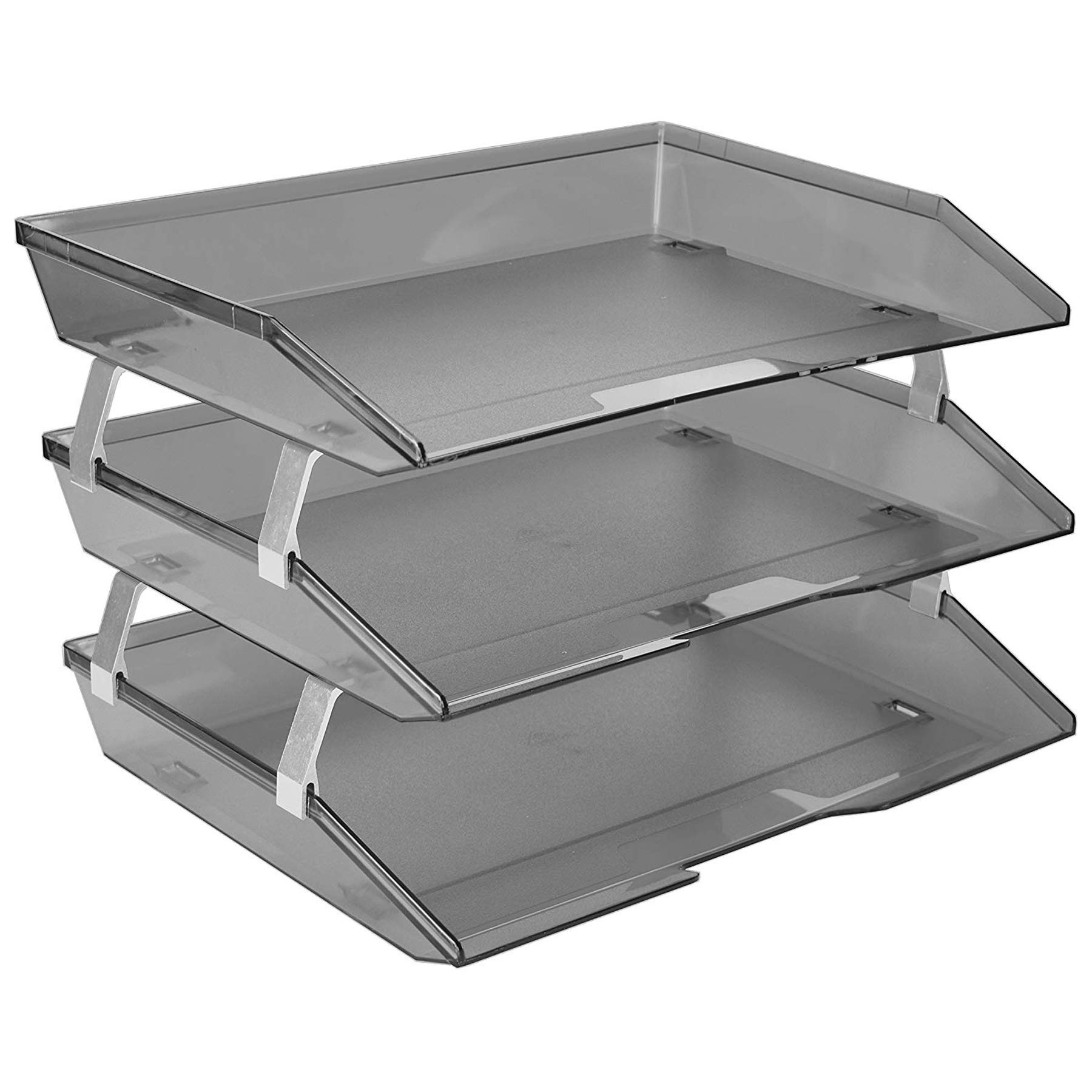 Acrimet Facility 3 Tier Letter Tray, Side Load, Letter Size/A4, Desktop File Organizer, Plastic (Clear Smoke Color)