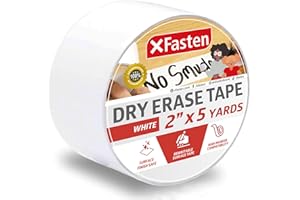 XFasten Dry Erase Tape White 2-Inch x 15-Feet Zero Smudging Ghosting-Free Whiteboard Tape, Reusable Dry Erase Labels for Storage Bins, Sentence Strips for Teachers