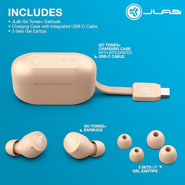 JLAB GO AIR POP+ TONES TRUE WIRELESS EARBUDS, IN EAR HEADPHONES, BLUETOOTH EARPHONES, 35H PLAYTIME EAR BUDS, BLUETOOTH EARBUDS WITH MICROPHONE, USB-C CHARGING CASE, DUAL CONNECT, EQ3 SOUND, (474 C)
