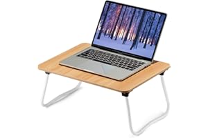 ZEAPTAC Laptop Bed Desk, Foldable Lap Table, Portable Study Table, Laptop Desk/Stand for Bed, Lightweight & Mini Table for Breakfast/Picnic/Drawing/Couch/Floor - Yellow Wood