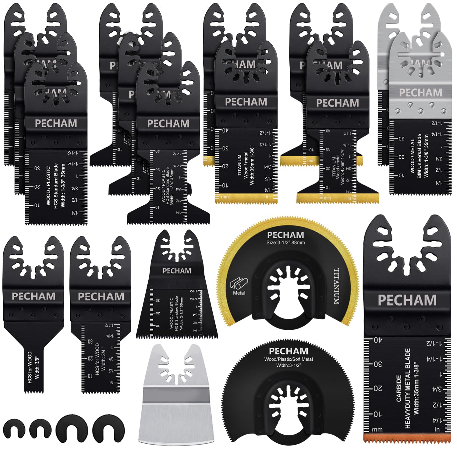 Photo 1 of PECHAM 23PCS Titanium & Carbide Multitool Blades Oscillating Tool Saw Blades Heavy Duty for Hard Material, Metal/Steel Nails/Bolts/Screws Fit Most Oscillating Tools