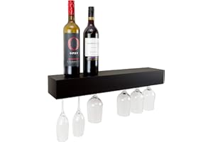 Kiera Grace Pinot Wine & Glass Floating Shelves, Wall Mounted Holder Racks Hold 6 Glass for Home, Room, Office, 24", Black