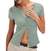 Micoson Button Down Shirts for Women Y2k Short Sleeve Ribbed Tops Lightweight Summer Cardigan Cute Trendy 2026