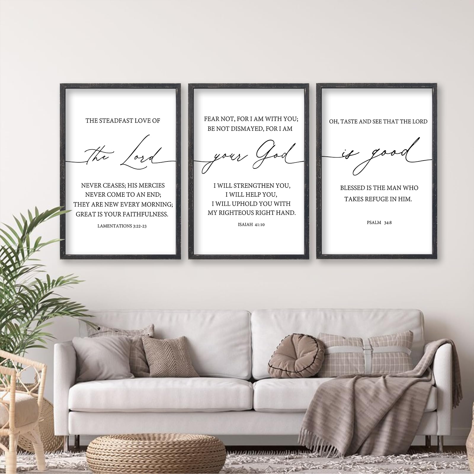 Photo 1 of The Lord Your God Is Good Bible Verses Wall Art Decor Set of 3 11"x16" Bedroom Above Bed Inspirational Christian Scripture Wood Framed Sign Rustic Home Living Room Office Wall Hang (Black)