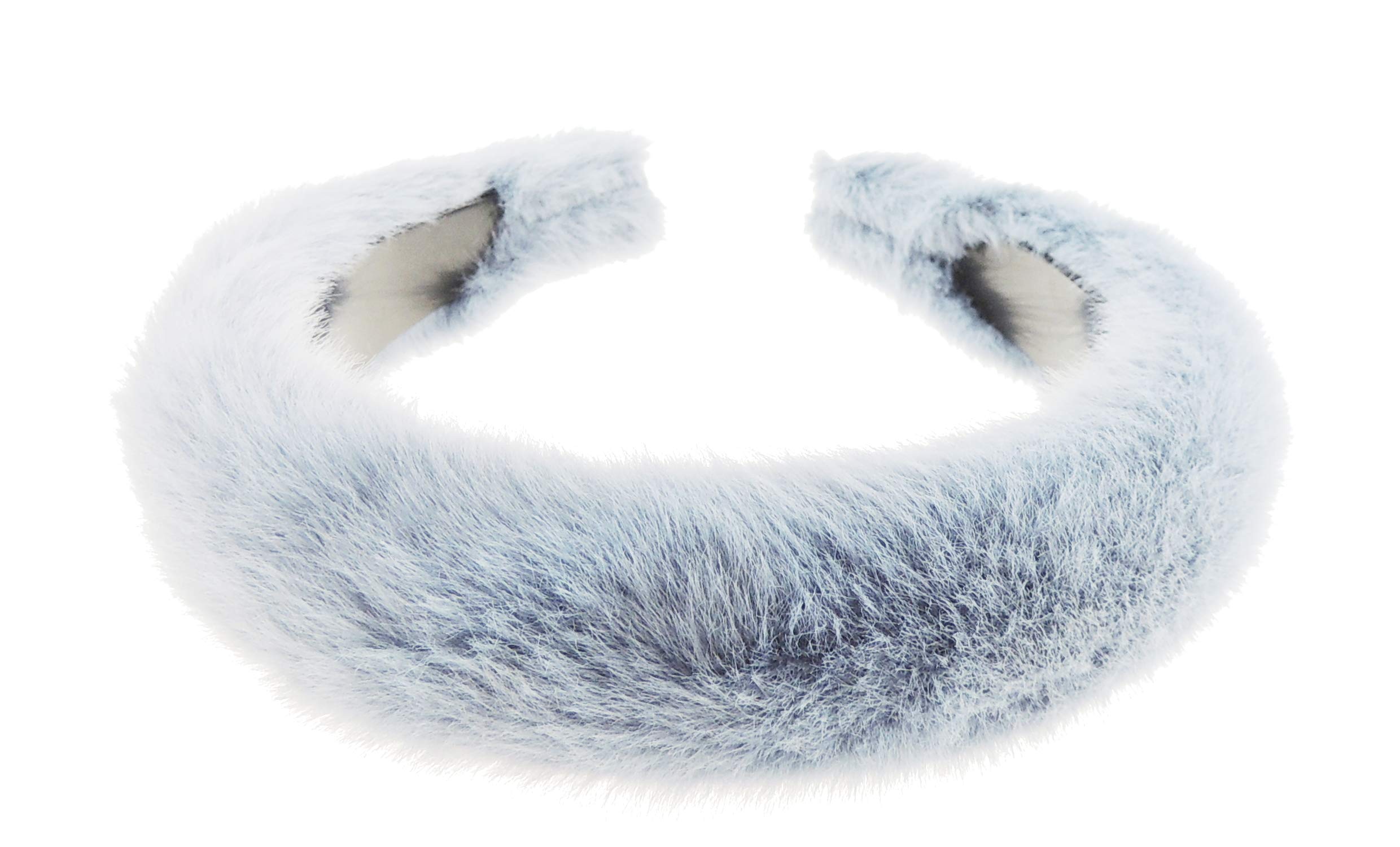 Women Soft Winter Faux Fur Padded High Sponge Formal Plaid Thick Wide Fabric Headband Alice Band Hair Accessory Hairband Christmas Birthday Wedding Guest Bridesmaid Prom Dance Holiday Dusky Blue