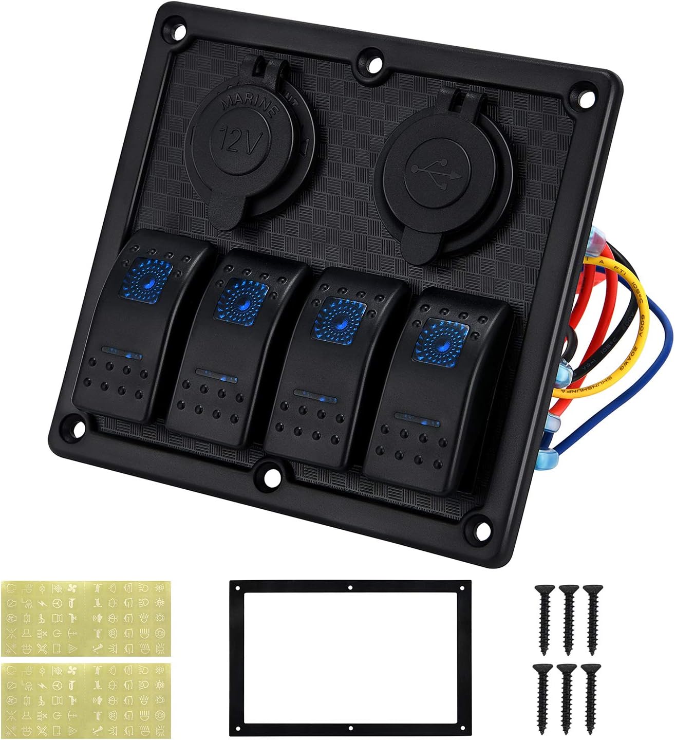 Kohree 4 Gang Marine Boat Rocker Switch Panel, 12V Waterproof LED Lighted Toggle Switches Fuse Breaker Protected Control with 12 Volt Marine USB Power Outlet for Car Boat RV Scooter Truck Vehicles: Industrial & Scientific