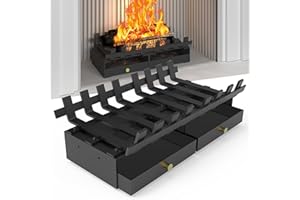 Air Jade Fireplace Grate, 20" Wide Heavy Duty Fireplace Grate with Fireplace Tray, Fireplace Log Grate with Ash Tray for Indoor Chimney Hearth, Wood Stove, and Fireplace