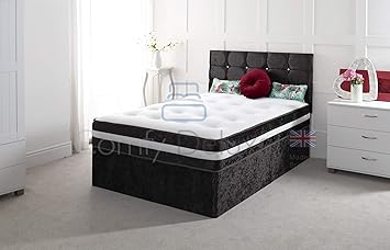 Crushed Velvet 3ft Single Divan Bed With Mattress Free Headboard