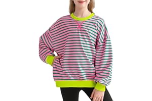Bkixhv Girls Oversized Sweatshirt Striped Color Block Crewneck with Pockets Pullover Tops Long Sleeve Shirts 7-14 Years