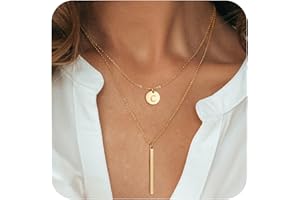 Turandoss Gold Layered Initial Necklaces for Women - Gold Plated Personalized Dainty Layered Letter A-Z Pendent Y-Shaped Necklaces for Women Trendy Jewelry Christmas Gifts