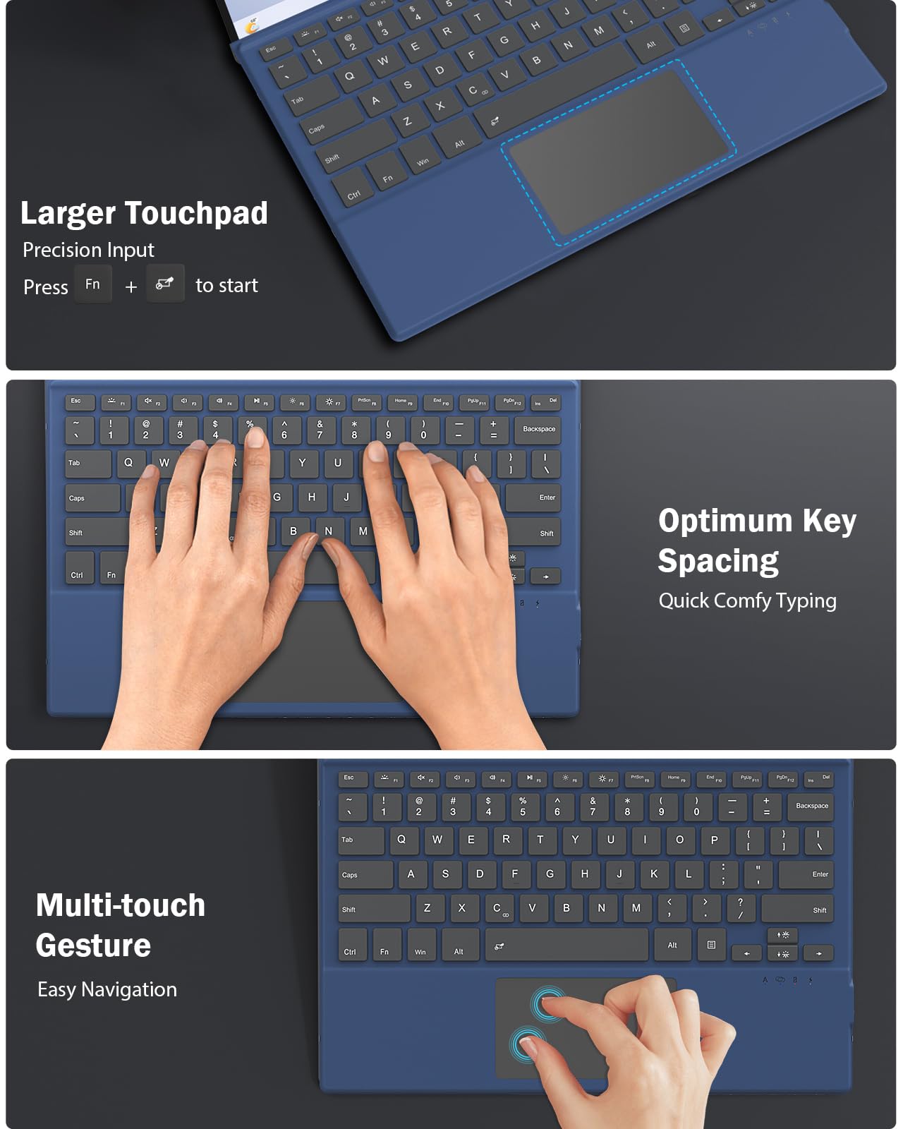 MoKo Type Cover Fit Microsoft Surface Pro 7 Plus/Pro 7/ Pro 6/ Pro 5/Pro 4/3, Ultra-Slim Wireless Bluetooth Tablet Keyboard with Trackpad, 7-Color LED Backlit, Built-in Rechargeable Battery, Indigo