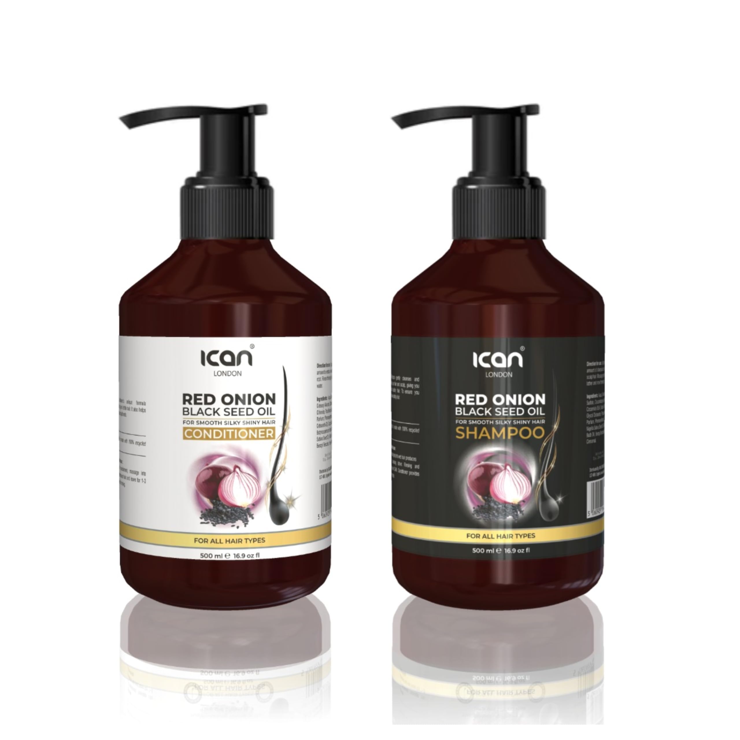 ican London Red Onion & Black Seed Oil Shampoo 500ml + Conditioner 500ml For Hair Growth & Hair Fall Control