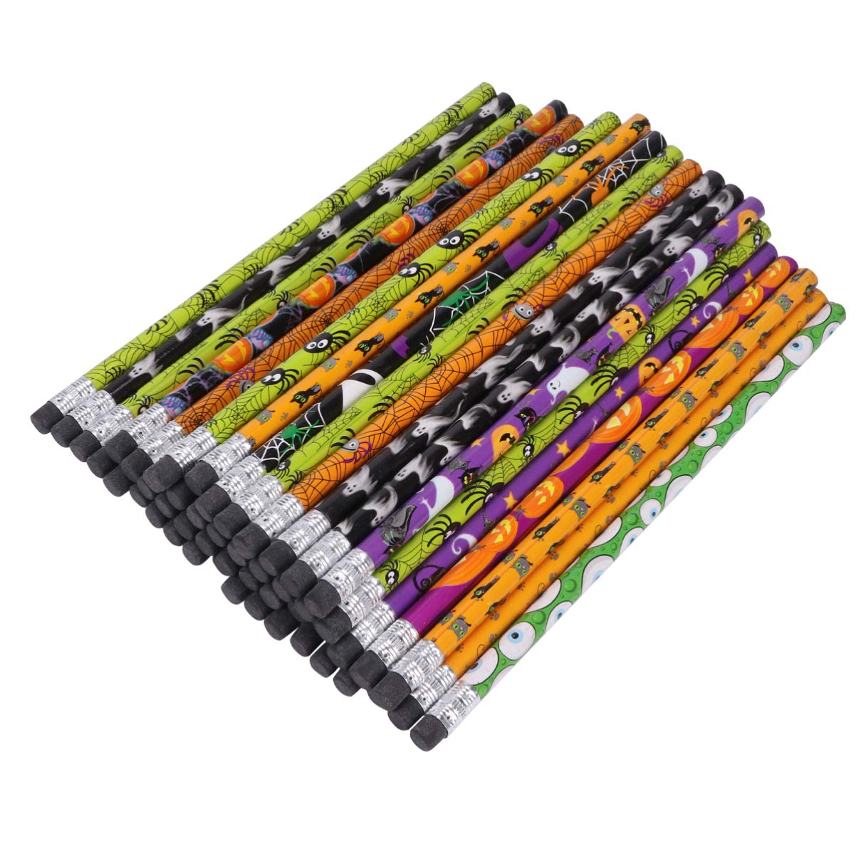 Tomaibaby Pencils Bulk 50Pcs Halloween Pattern Pencils with Rubbers Basswood Pencils- Friendly Writting Pens Color Pencils
