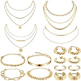 Tiamon 12 Pcs Valentine's Gold Silver Jewelry Sets for Women Layered Set of Earring Necklace Bracelets for Men Jewelry Gifts