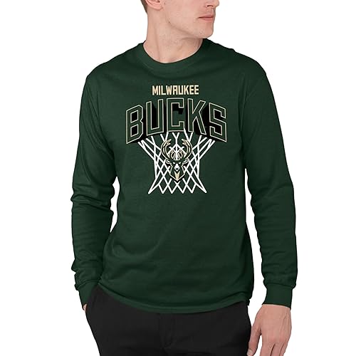 Junk Food Men's Standard Milwaukee Bucks Nothing But Net-NBA Adult Long Sleeve Fan T-Shirt Women, Forest Green