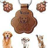 UHOT Custom Pet Memorial Gifts for Dogs Keychain,Personalized Name Paw-Shaped Leather Handmade Keepsake Cat Dog Key Chain