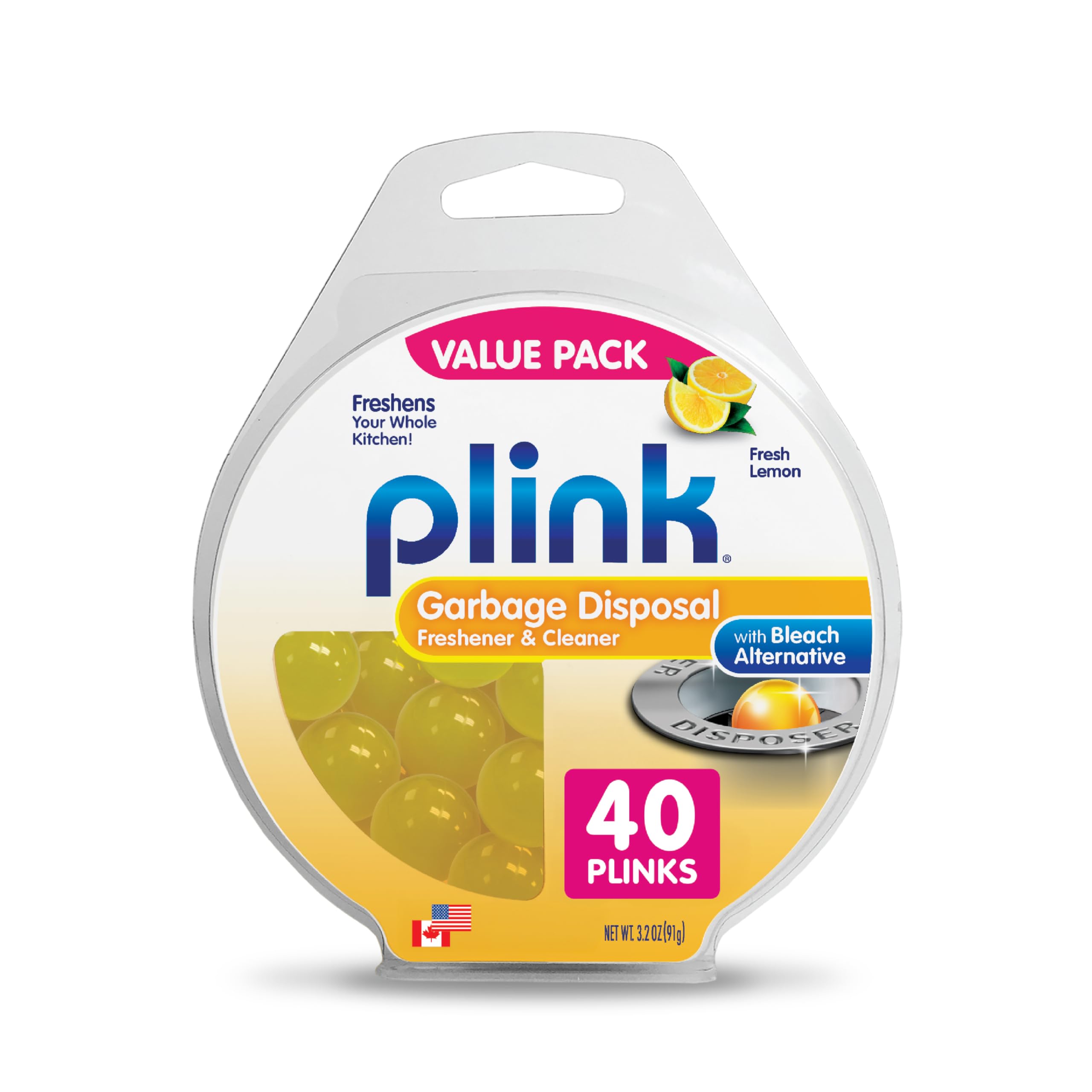 Plink Garbage Disposal Cleaner, Freshener & Odor Removing Balls, Easy to Use, Fresh Lemon Scent, 40 Count