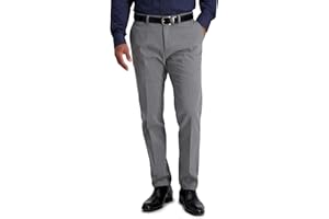 Haggar Men's Iron Free Premium Khaki Slim-Straight Fit Flat Front Expandable Waist Casual Pant