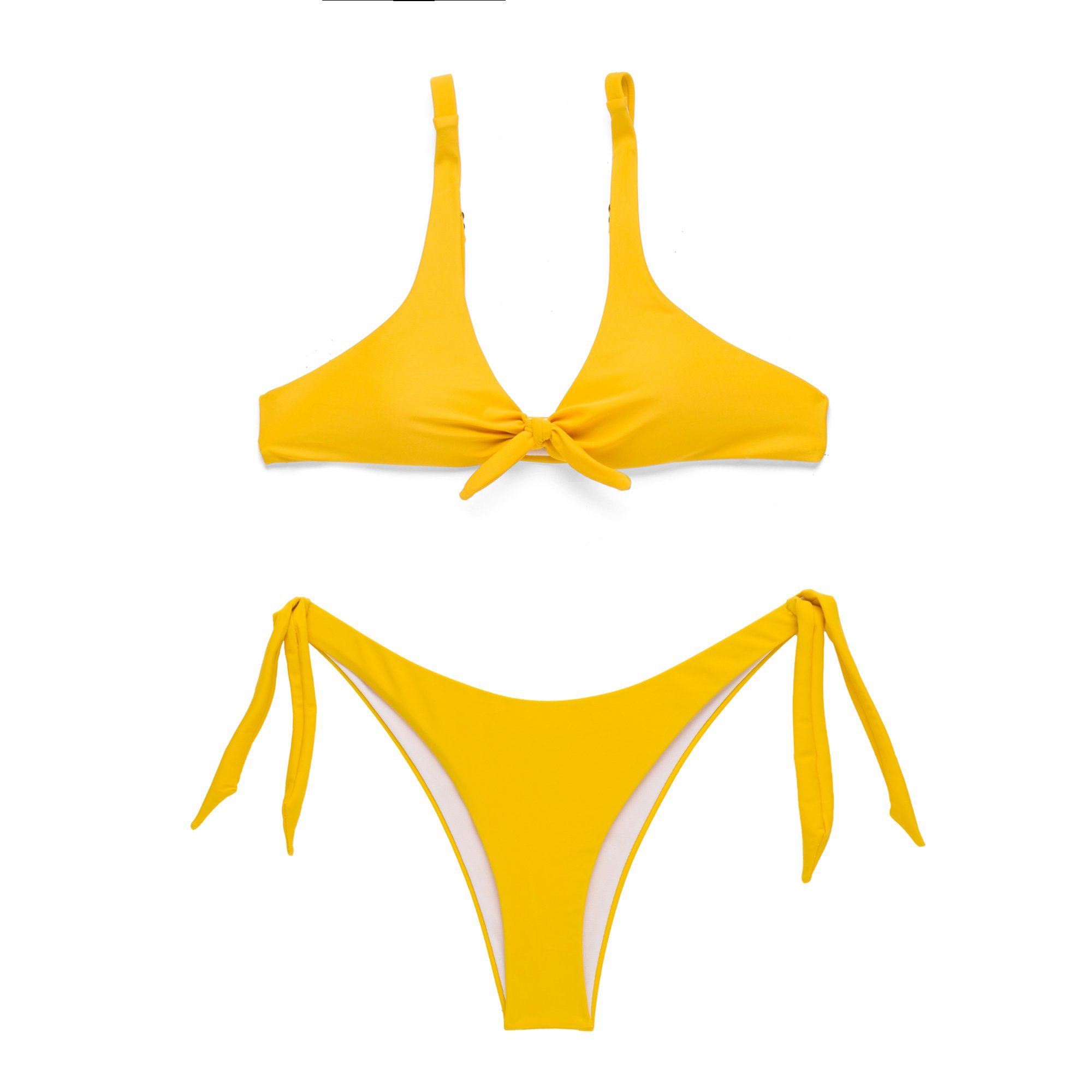 X-HERR Womens Tie Knot Front Swimsuit Padded Top High Cut Cheeky Pantie Bikini Set (Yellow,Large)