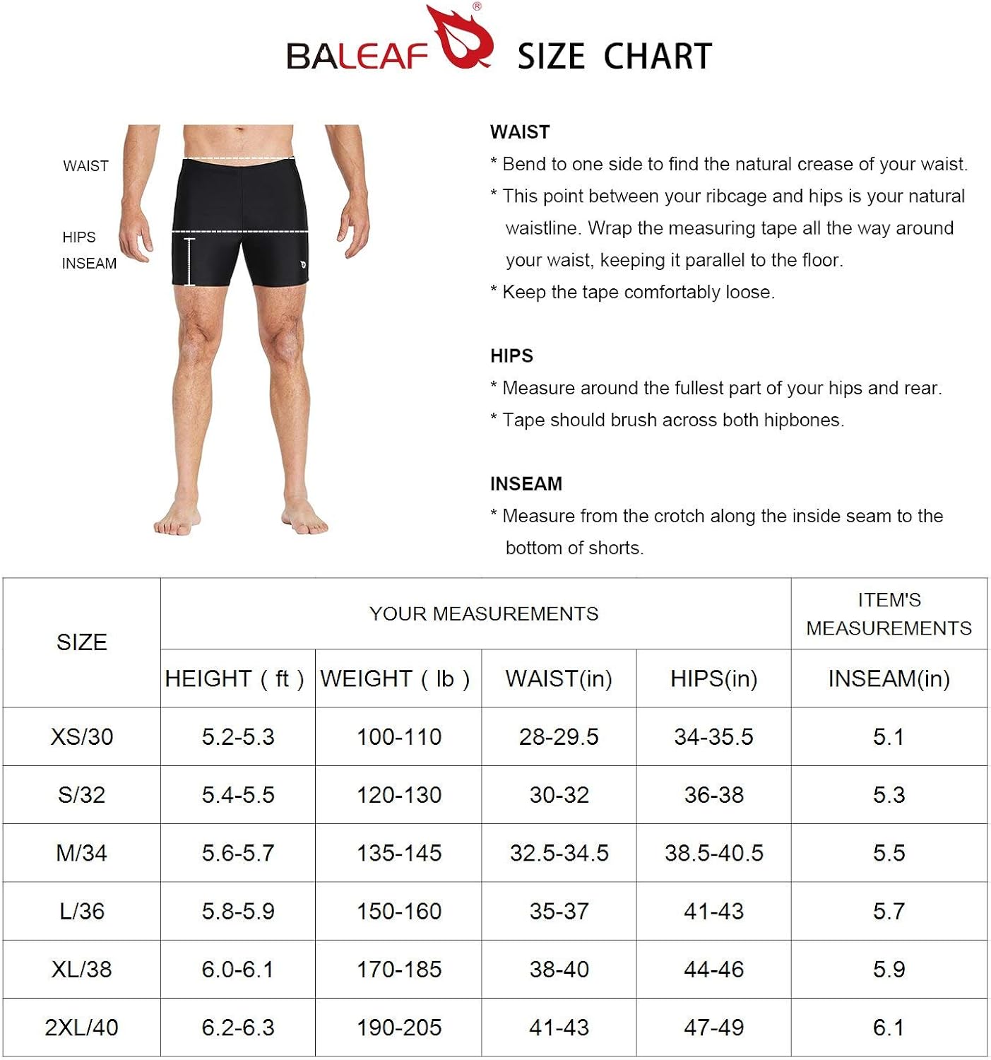 BALEAF Mens' Athletic Swim Jammers Quick Dry Compression Square Leg Swim Brief Swimsuit: Clothing