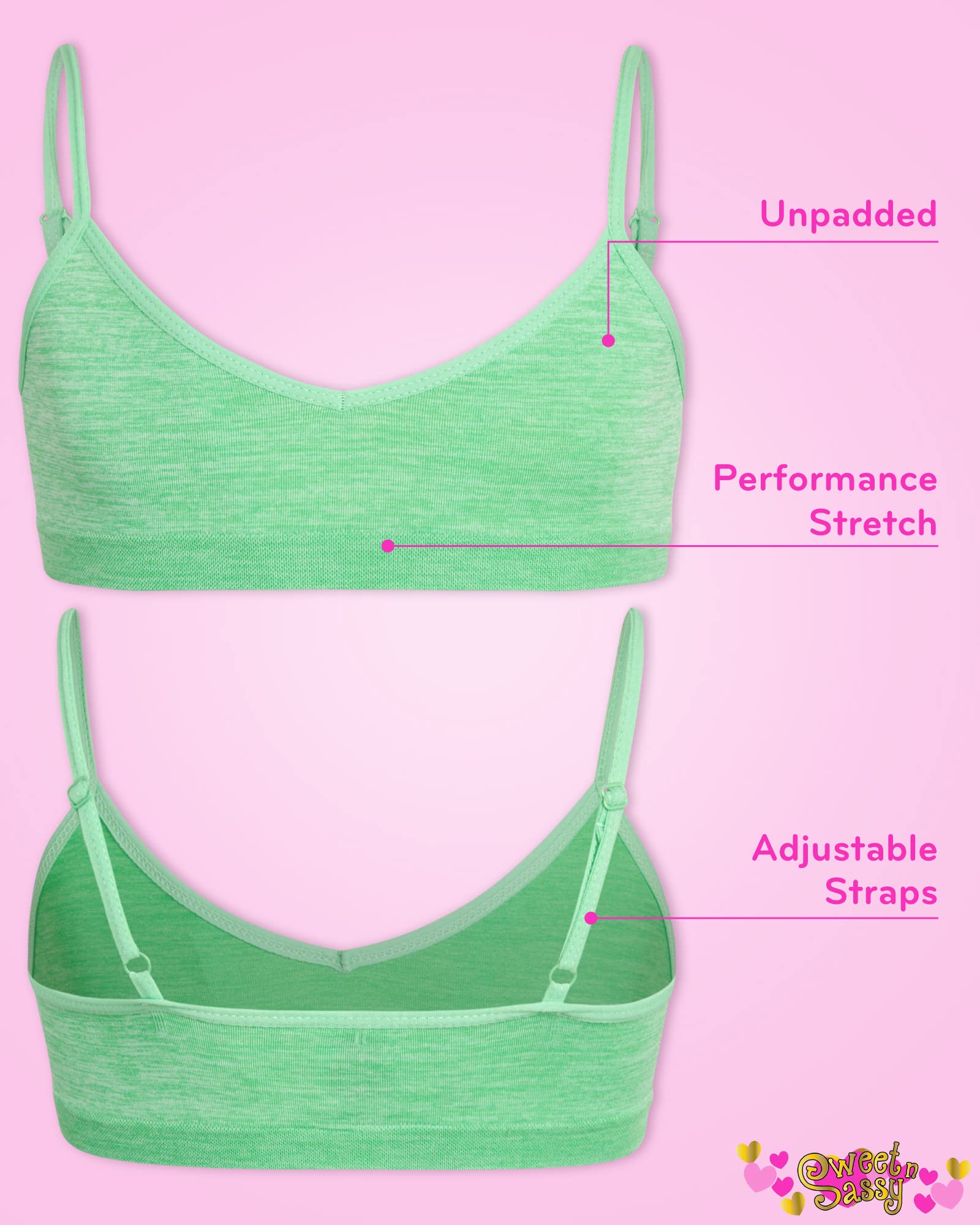 Sweet & Sassy Girls Seamless Training Bra Cami Training Bra Stretch Performance Seamless Bra 9 Pack