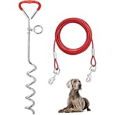 Supet Dog Tie Out Cable and Stake 32/16/10 ft Outdoor, Yard and Camping, for Medium to Large Dogs Up to 125 lbs, 16" Stake, 32/16/10 ft Cable with Durable Spring and Metal Hooks for Outdoor
