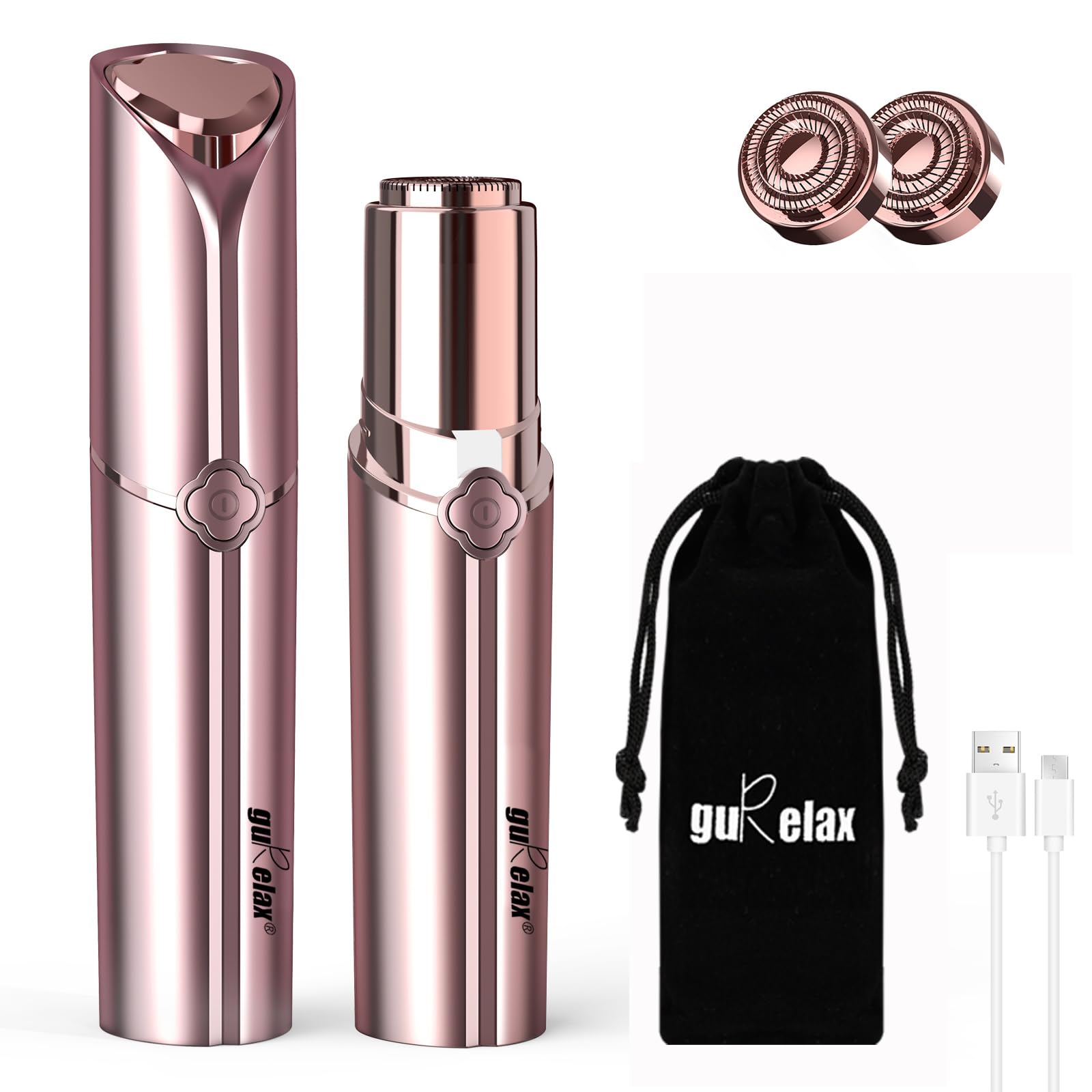 gurelax Facial Hair Remover for Women,Mini Hair Removal Device with Velvet Bag, Rechargeable Face Shavers for Women,with Smart Light, Portable, Peach Fuzz for Female Face, Chin, Arms