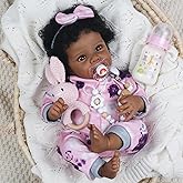 WOOROY Realistic Reborn Baby Doll Black Girl – 18 Inch African American Newborn Baby with Soft Body, Lifelike Handmade Real Life Adorable Gift with Accessories for Kids Age 3+