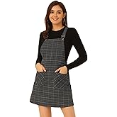 Allegra K Women's Plaid Overall Dress Vintage Checkered Suspender Skirt Short Pinafore Dress
