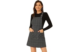 Allegra K Women's Adjustable Strap Above Knee Plaid Printed Overall Dress Suspender Skirt