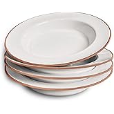 MORA Ceramic Wide Rimmed Soup Bowl 25oz, Set of 4 - For Pasta, Italian, Spaghetti, Dipping Bread, Fancy Dinner etc. Large Plate/Bowls Hybrid For Everyday & Restaurant Use, Large Flat Rim - Vanilla