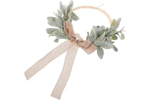 GOOHOCHY Wood Bead Leaf Wreath Boho Spring Wreath Indoor Greenery for Front Door Window Hanging Decor