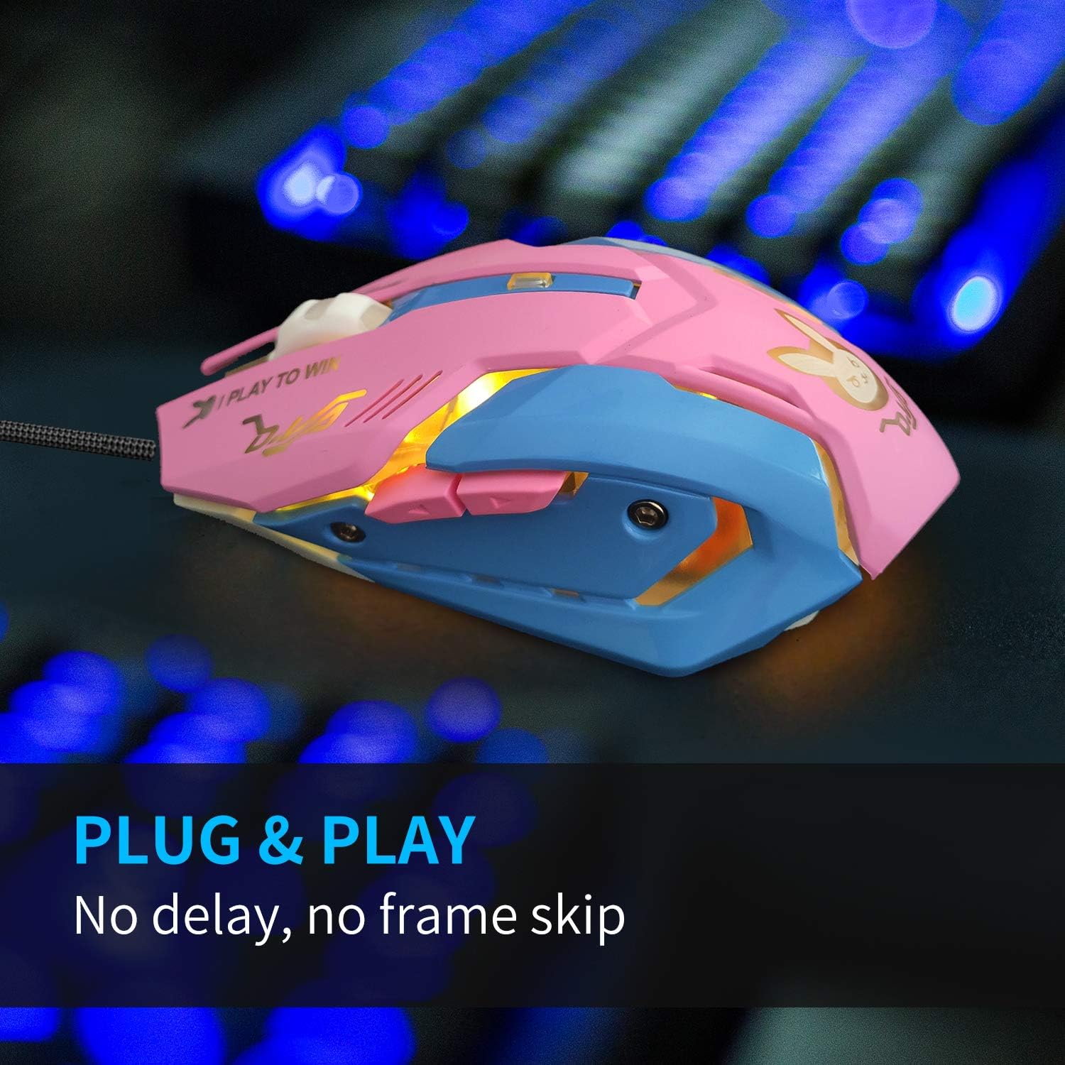 Greshare Gaming Mouse,7 Colors Backlit Optical Game Mice Ergonomic USB Wired with 2400 DPI and 6 Buttons 4 Shooting for Computer/Win/Mac/Linux/Andriod/iOS. (Pink & Blue) - Image 4