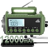 ROCAM Wind Up Radio AM/FM/SW 12000mAh Solar SOS Torch IPX6 Portable