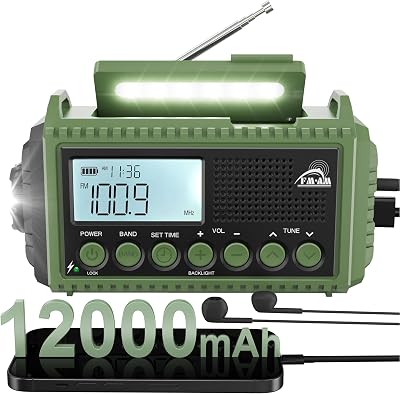 ROCAM Wind Up Radio AM/FM/SW 12000mAh Solar SOS Torch IPX6 Portable