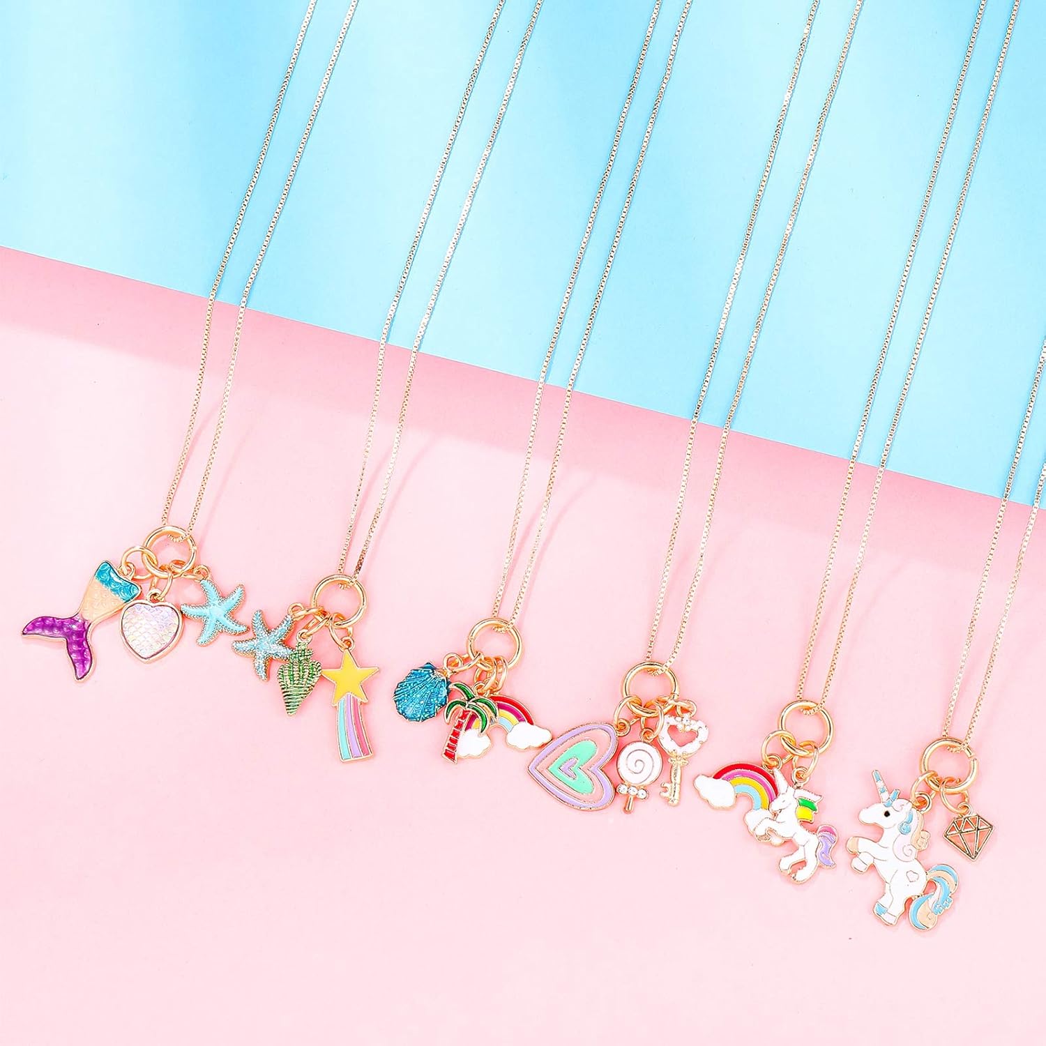 Hicarer 6 Pieces Unicorn Necklaces Mermaid Necklace Cute Rainbow Necklaces Love Heart Necklaces for Princess Party Favors: Jewelry