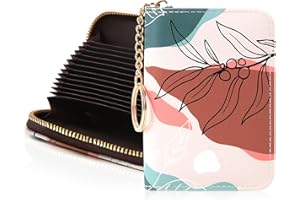 OPPSVIUST Credit Card Holder RFID Wallet, Slim Card Wallet for Women, Credit Card Keychain Wallet Organizer, Small Leather Card Holder Wallet with Zipper (Desert Leaf)