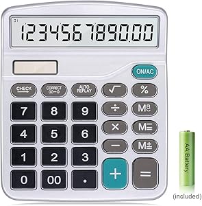 Calculator,12-Digit Solar Battery Basic Calculator,Solar Battery Dual Power with Large LCD Display Office Calculators (Silver)